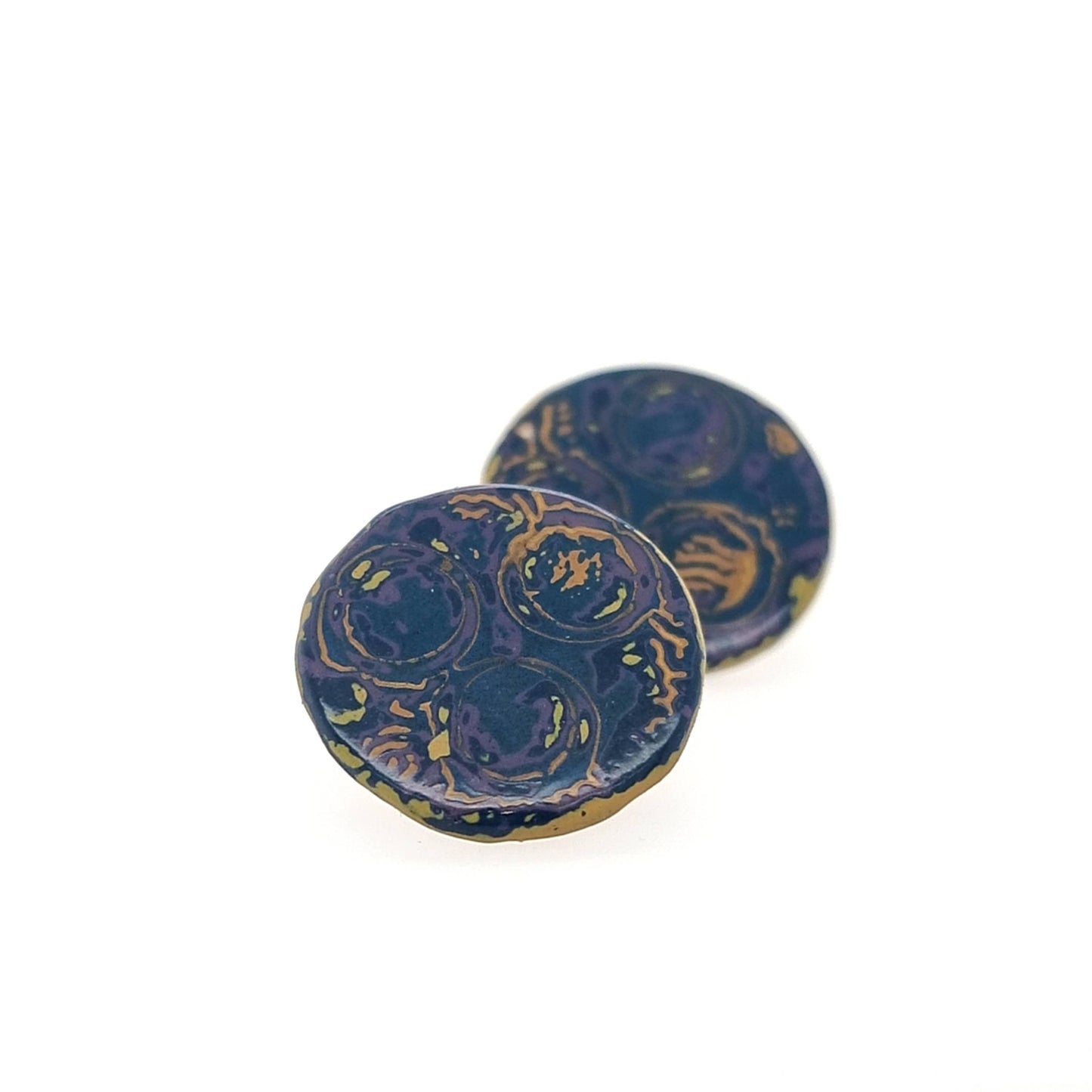 Mini Tambo stud earring in blues and yellow