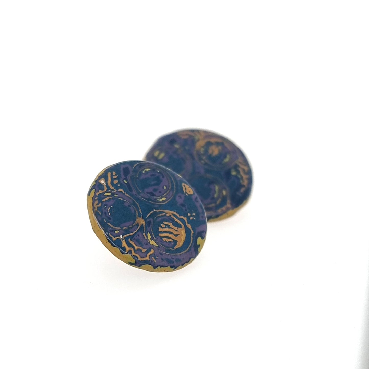 Mini Tambo stud earring in blues and yellow