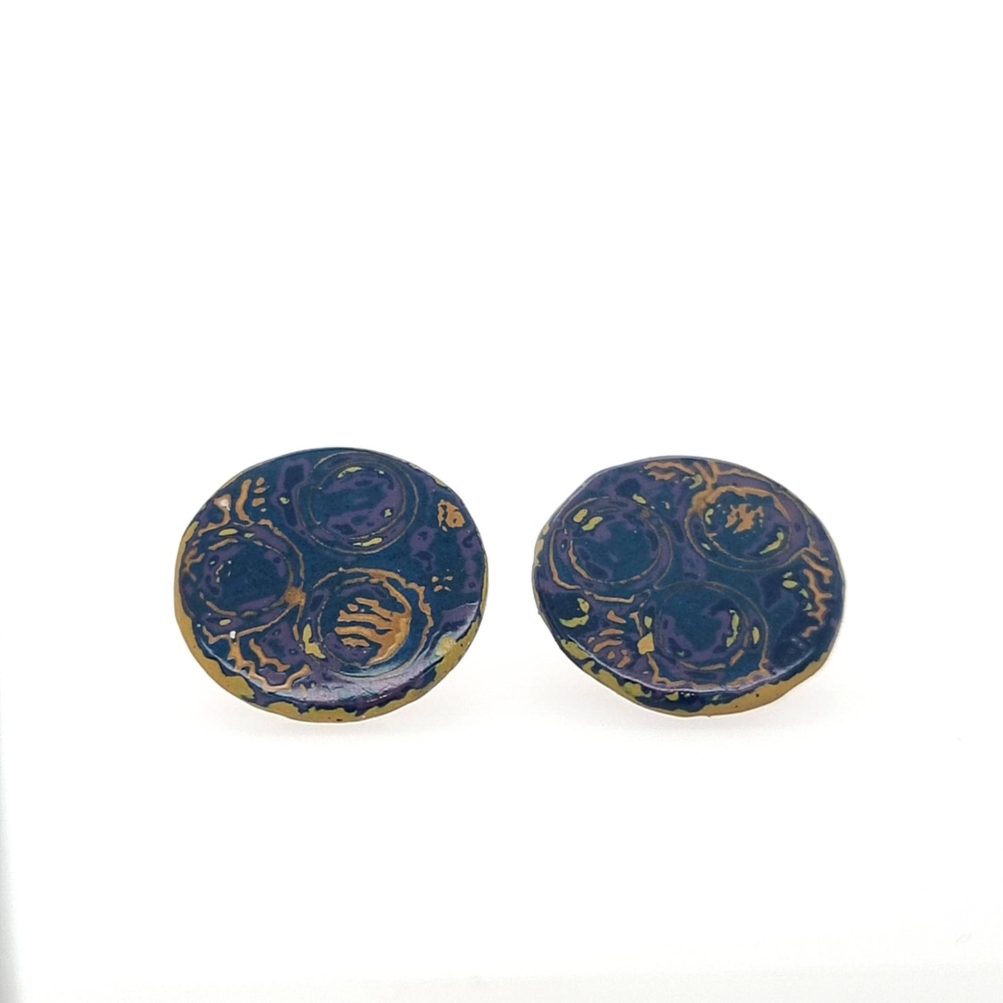 Mini Tambo stud earring in blues and yellow