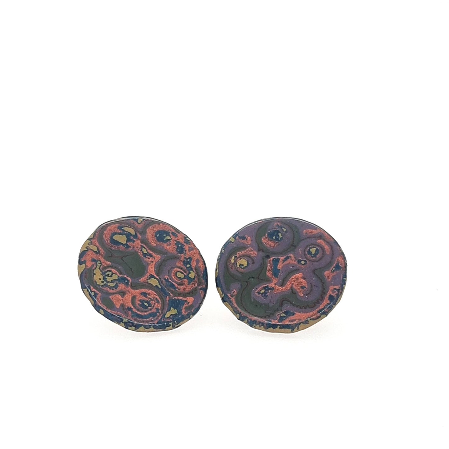 Mini Tambo stud earring in purples and copper