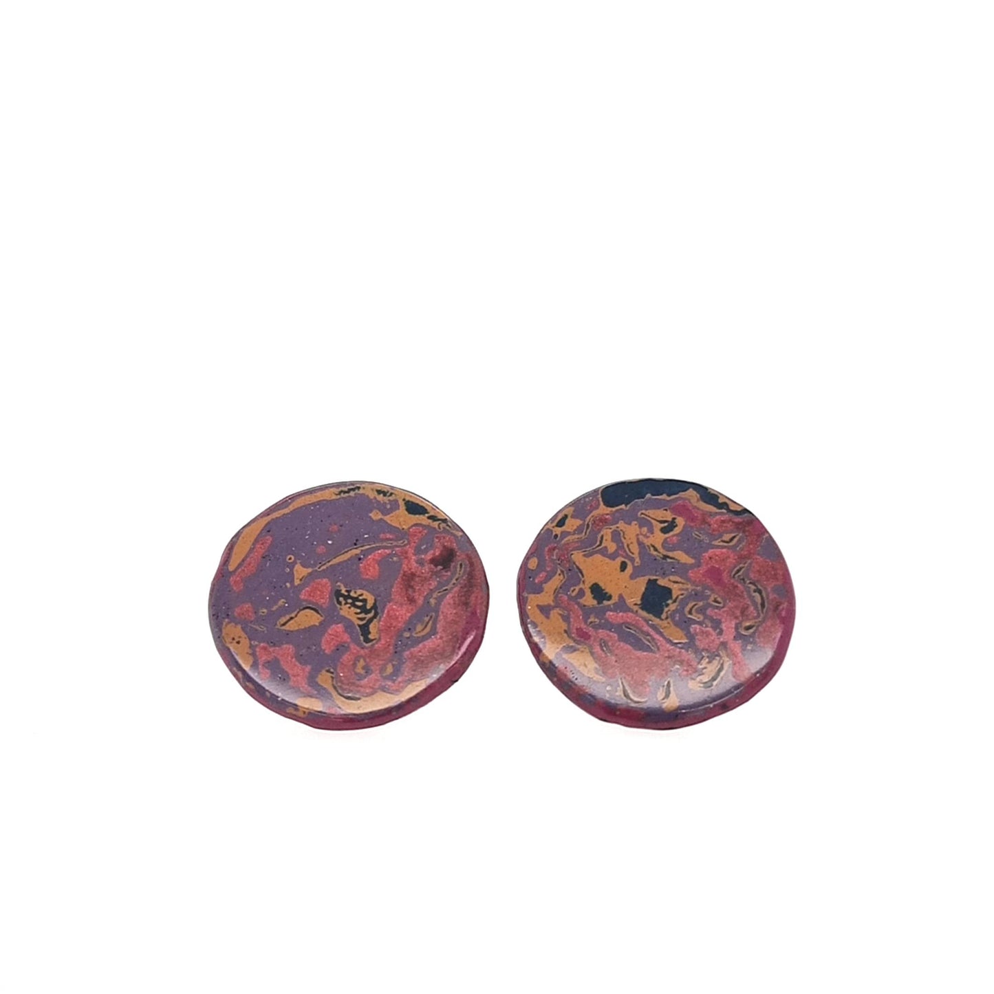 Mini Tambo stud earring in Purples, yellows and copper.