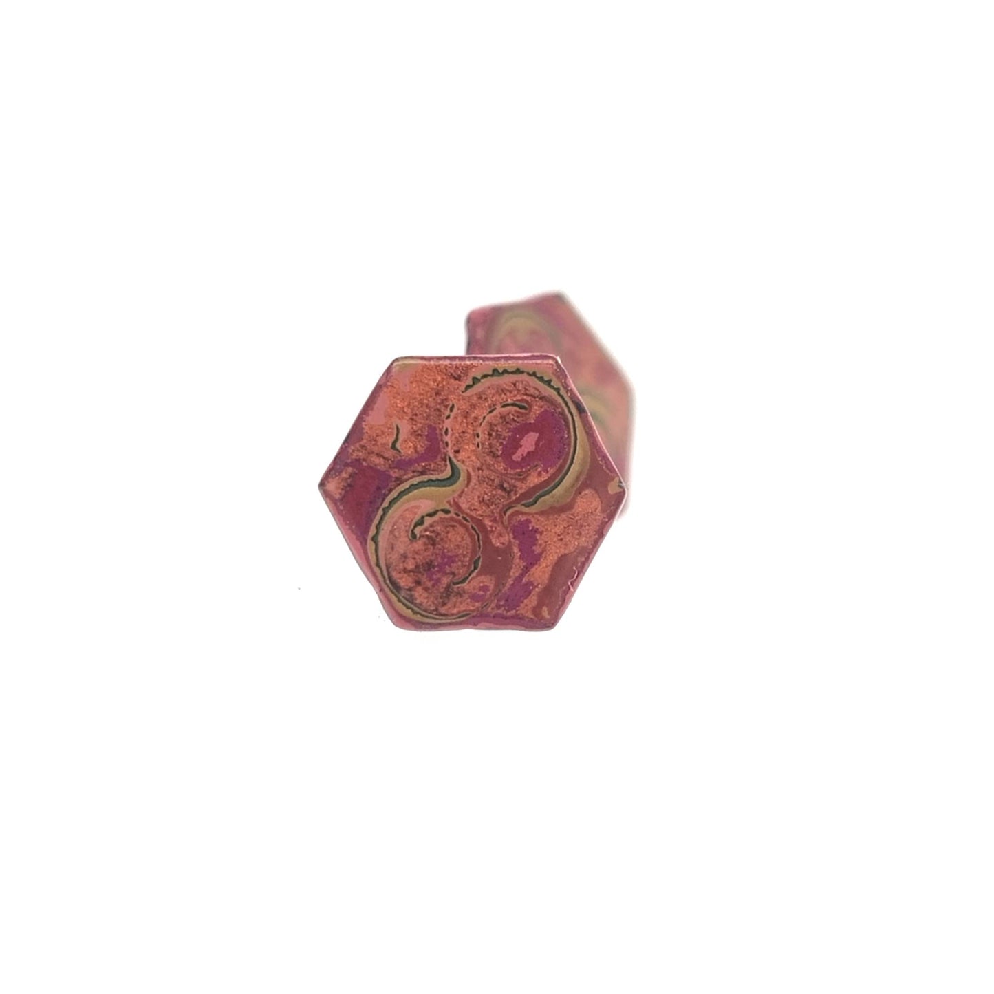 Mini Hex Tambo stud earring in pinks and copper