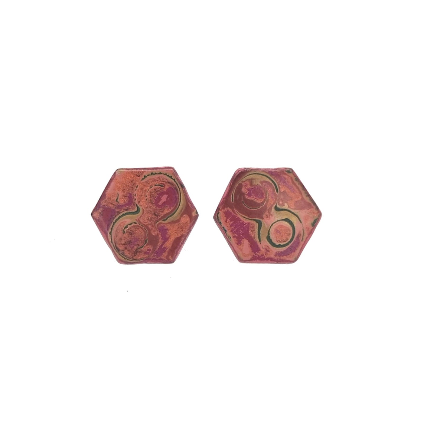 Mini Hex Tambo stud earring in pinks and copper