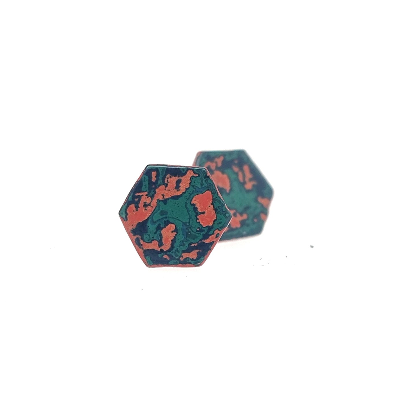 Mini Hex Tambo stud earring in Blues and oranges