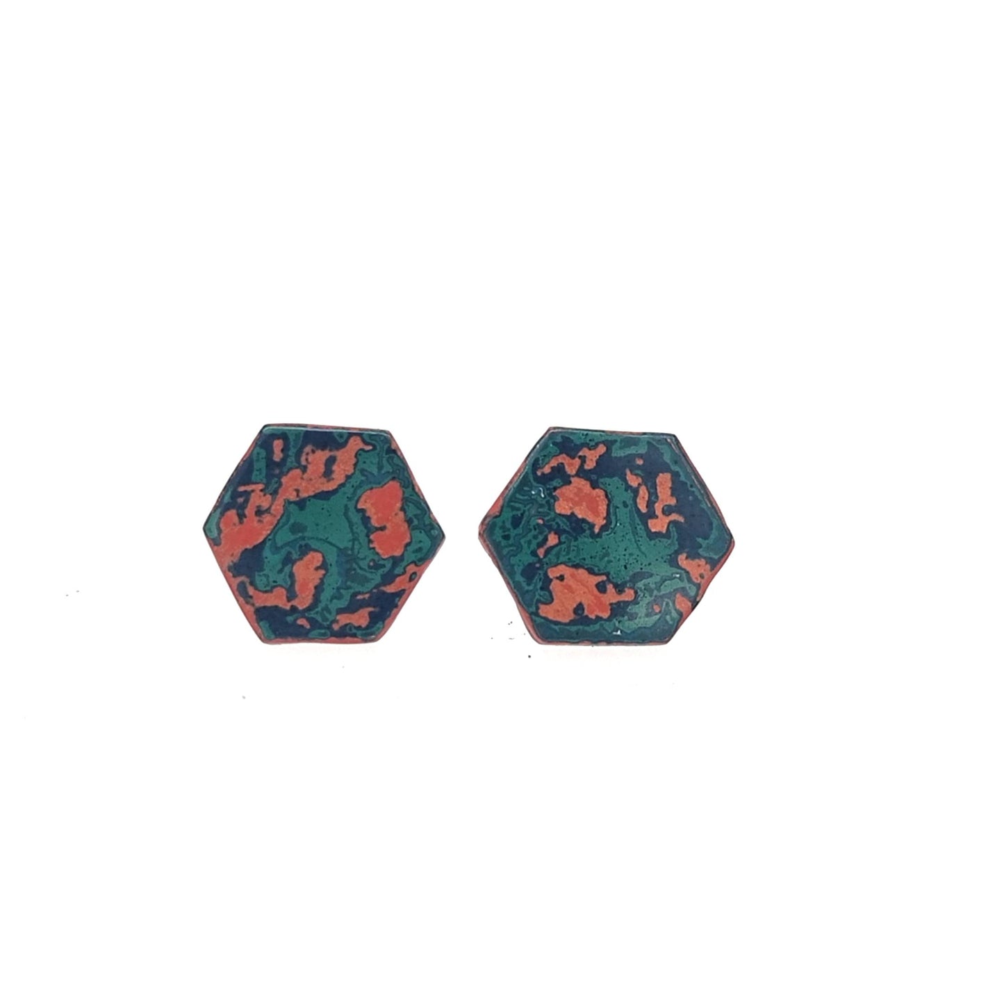 Mini Hex Tambo stud earring in Blues and oranges