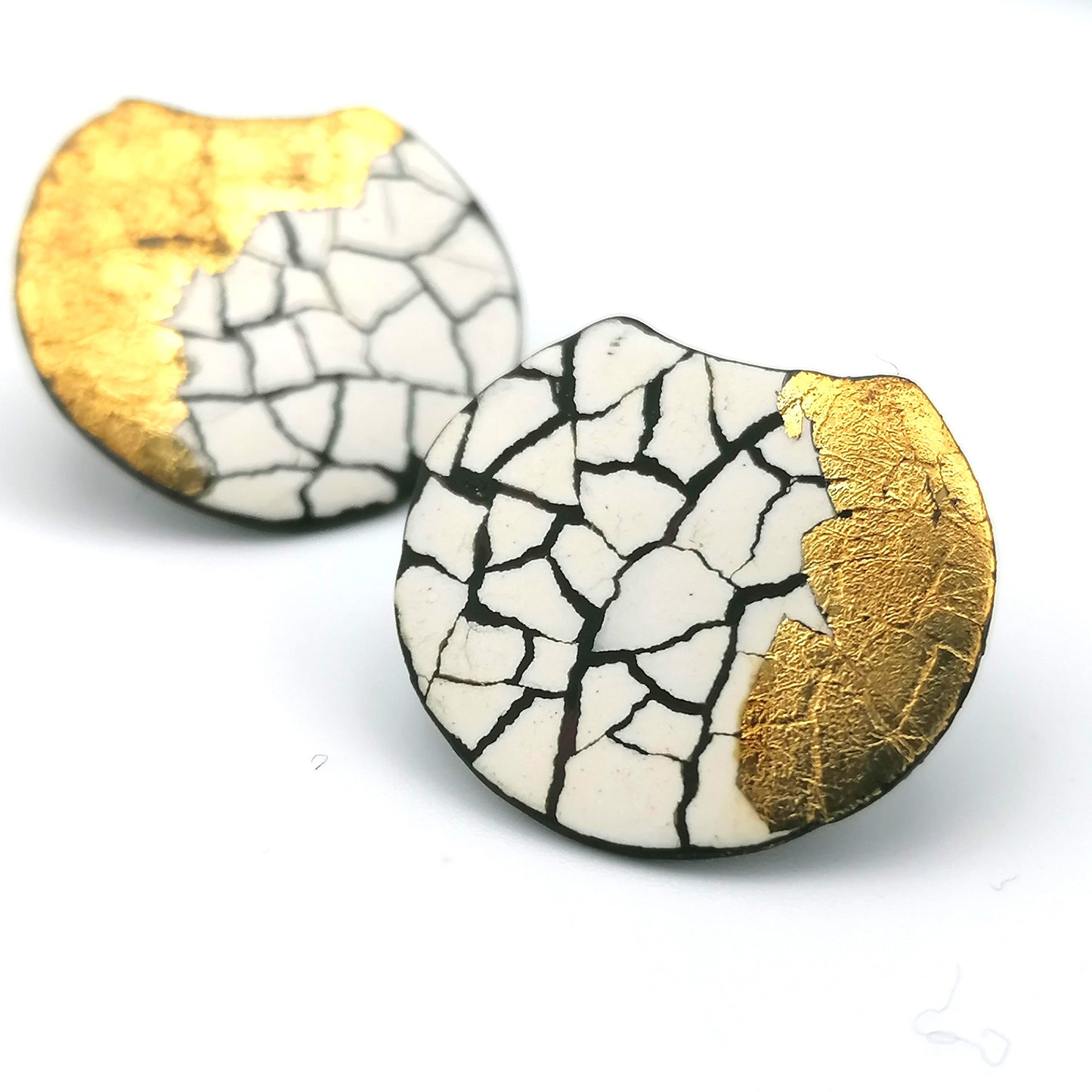 Midi Modern Mosaic stud earrings with gold leaf