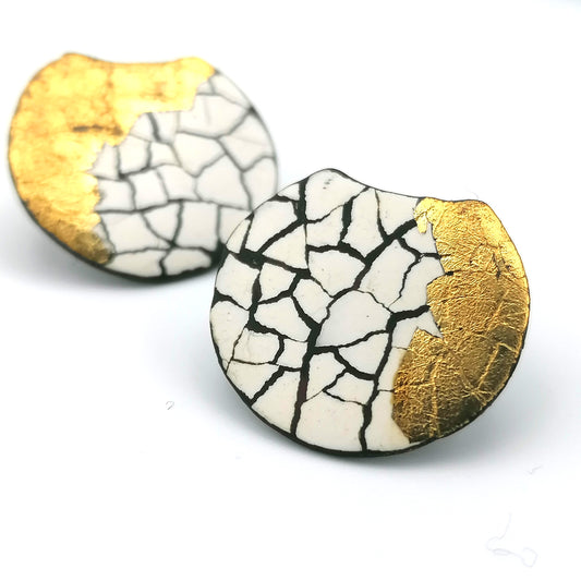 Midi Modern Mosaic stud earrings with 22k gold leaf