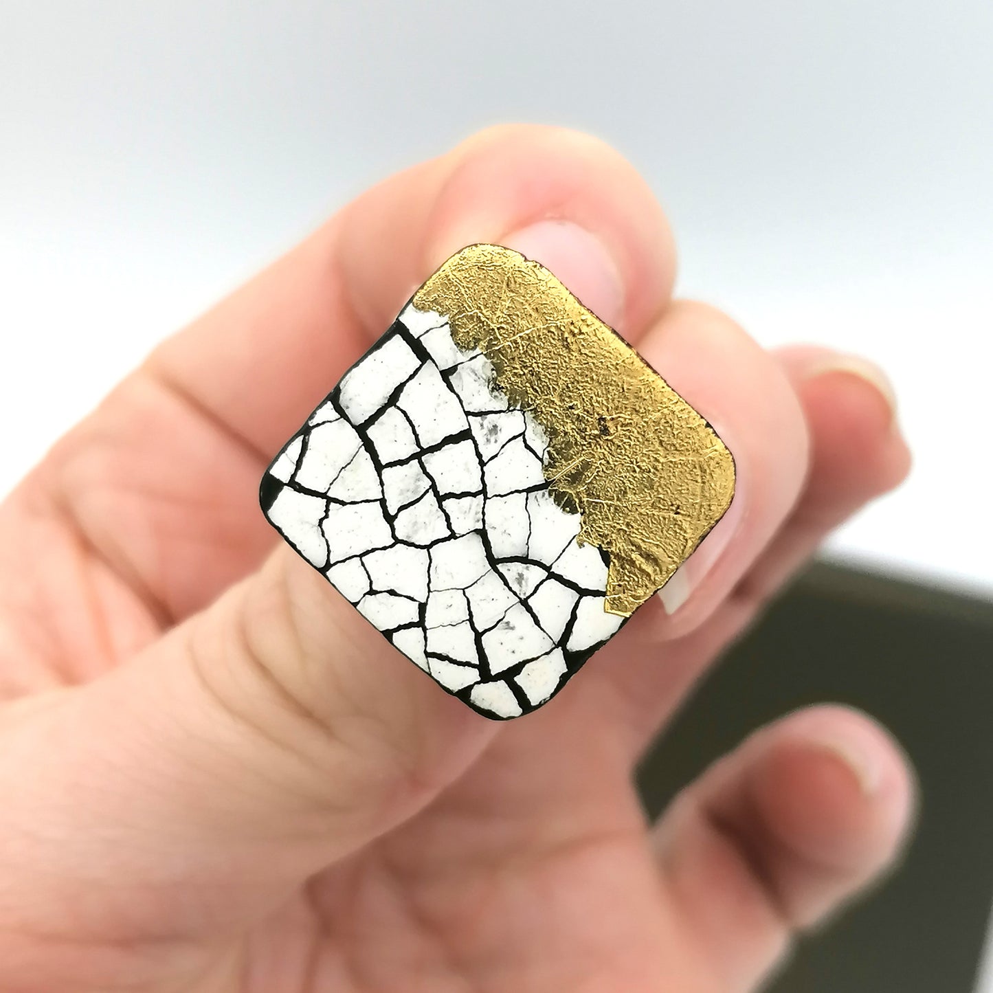 Midi Modern Mosaic square stud earrings with gold leaf