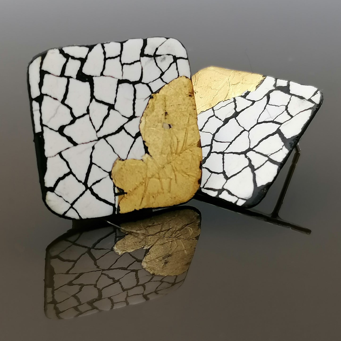 Midi Modern Mosaic square stud earrings with gold leaf