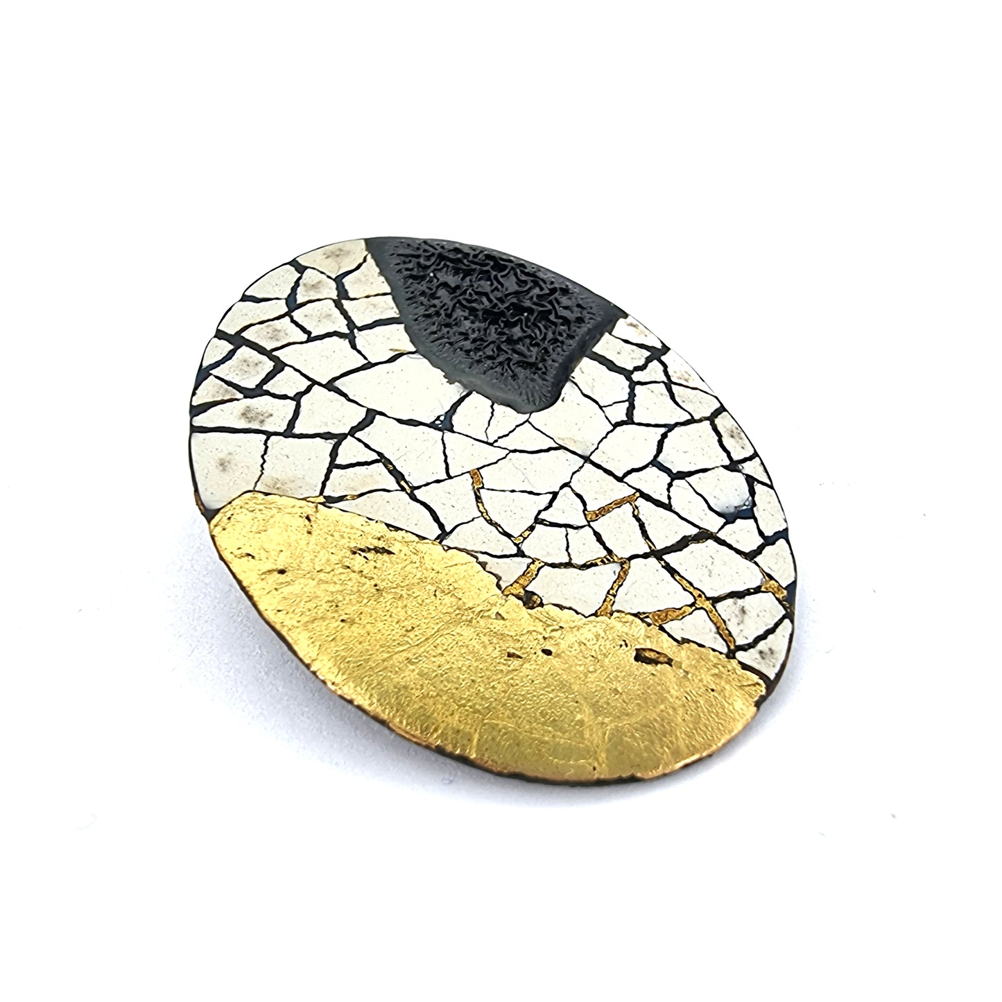 Maxi Modern Mosaic Oval statement earrings with 22k gold leaf