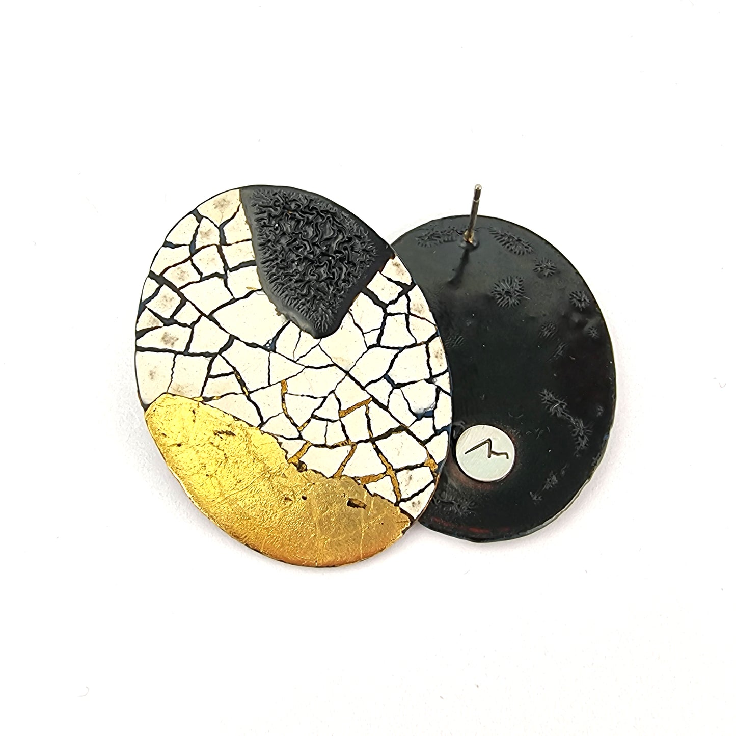Maxi Modern Mosaic Oval statement earrings with gold leaf