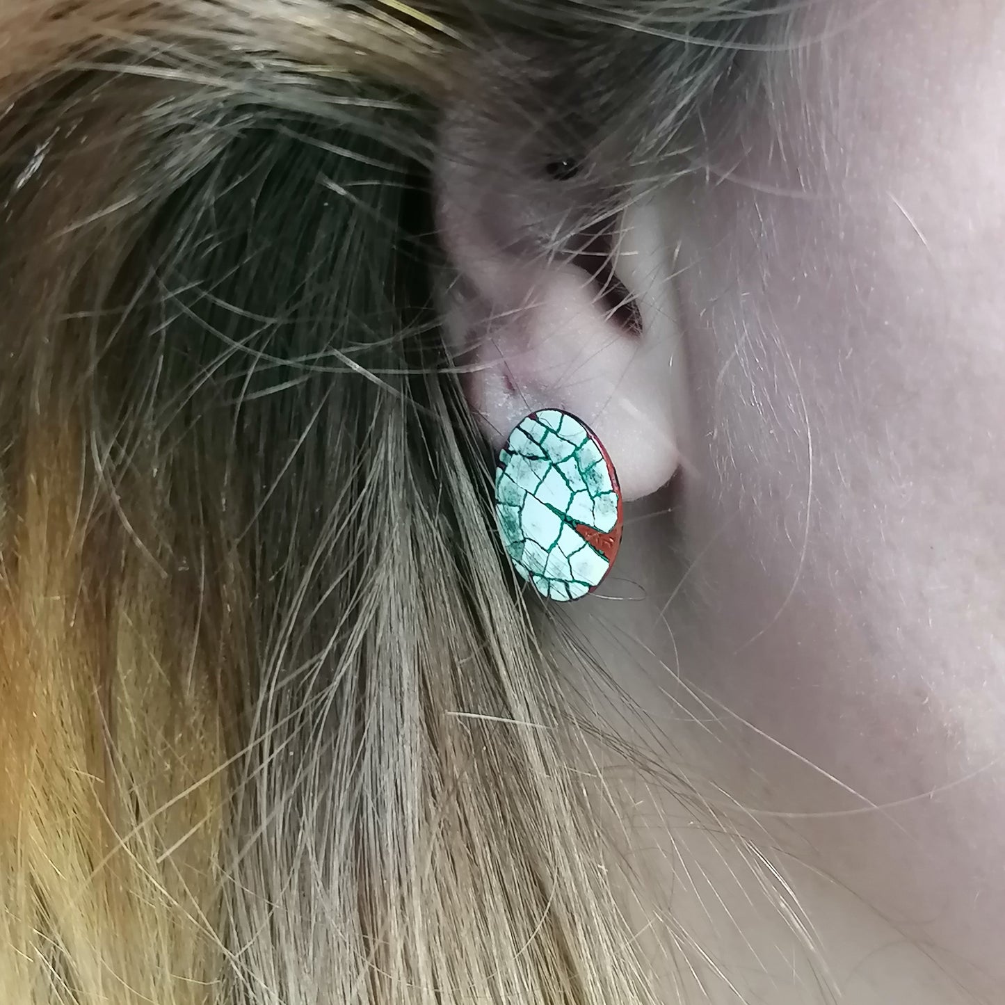 Muy Mini Modern Mosaic Oval stud earrings in green
