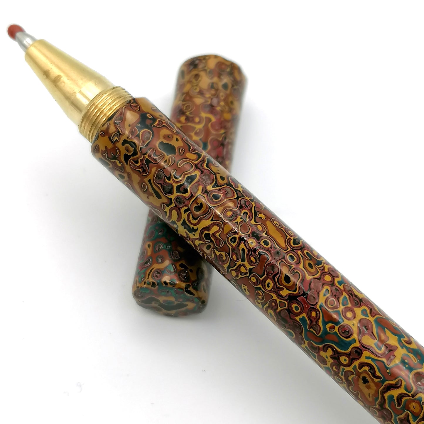 Nanako-Nuri Solid Brass Pen in oranges reds blues and yellows