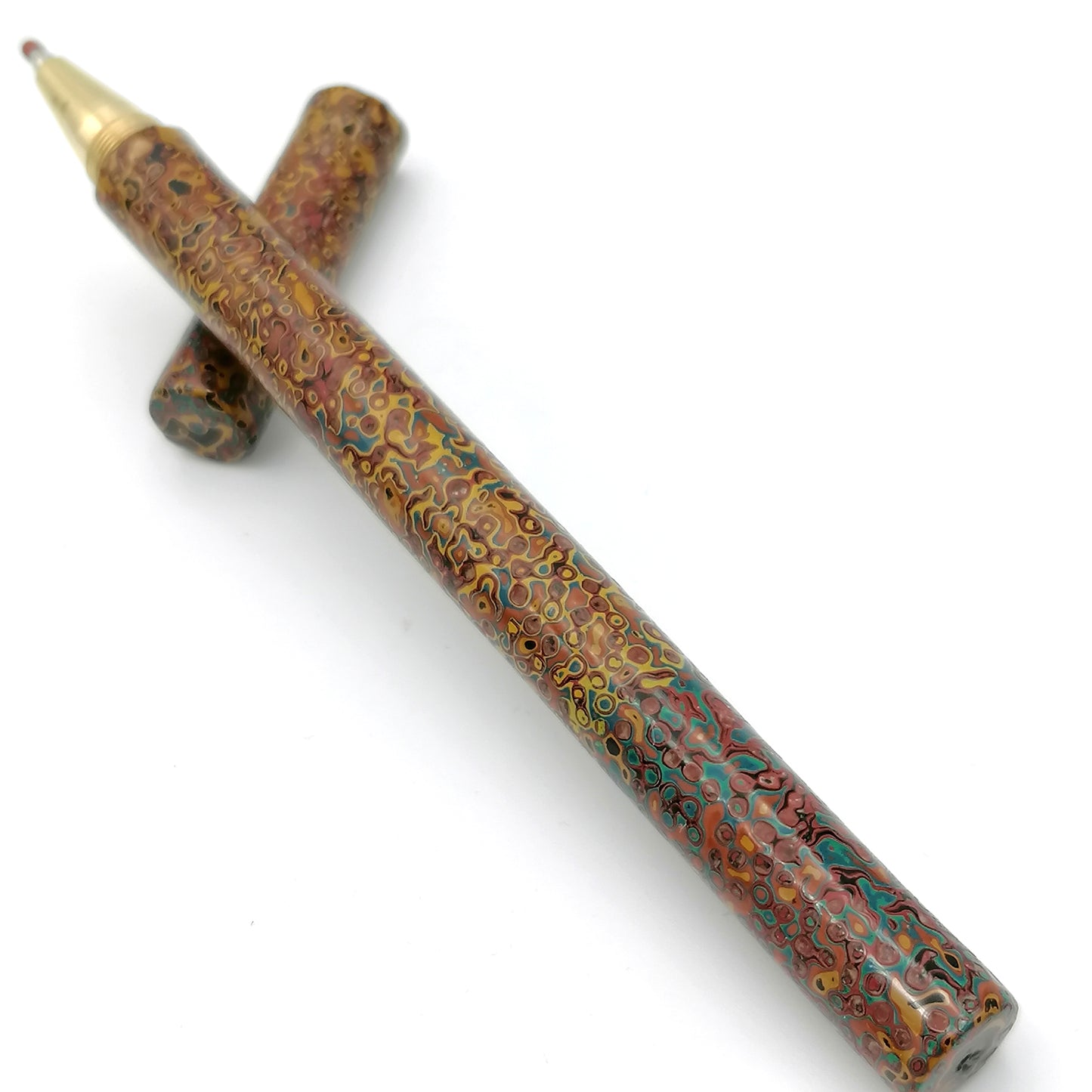 Nanako-Nuri Solid Brass Pen in oranges reds blues and yellows