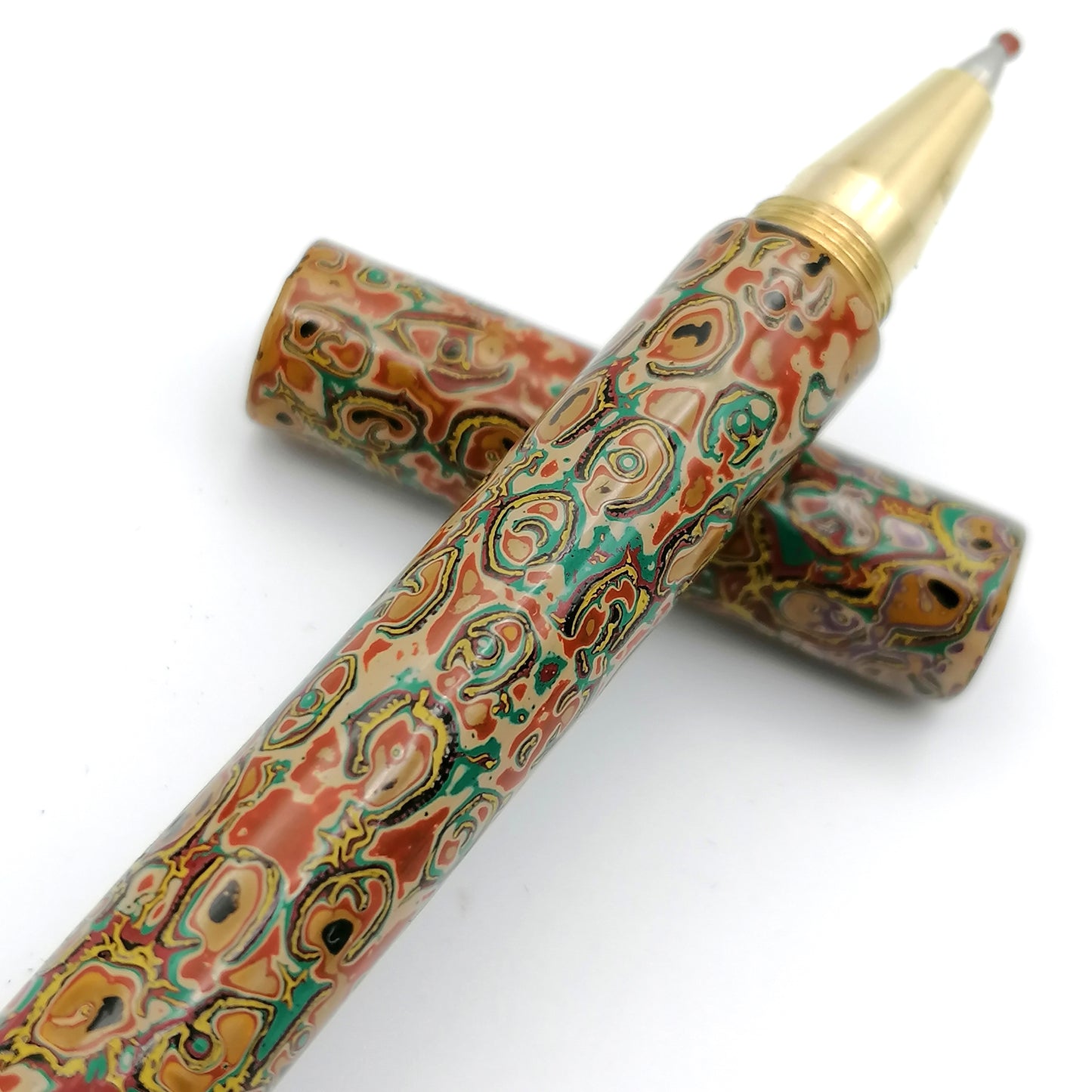 Tambo Solid Brass Pen in greens yellows and oranges