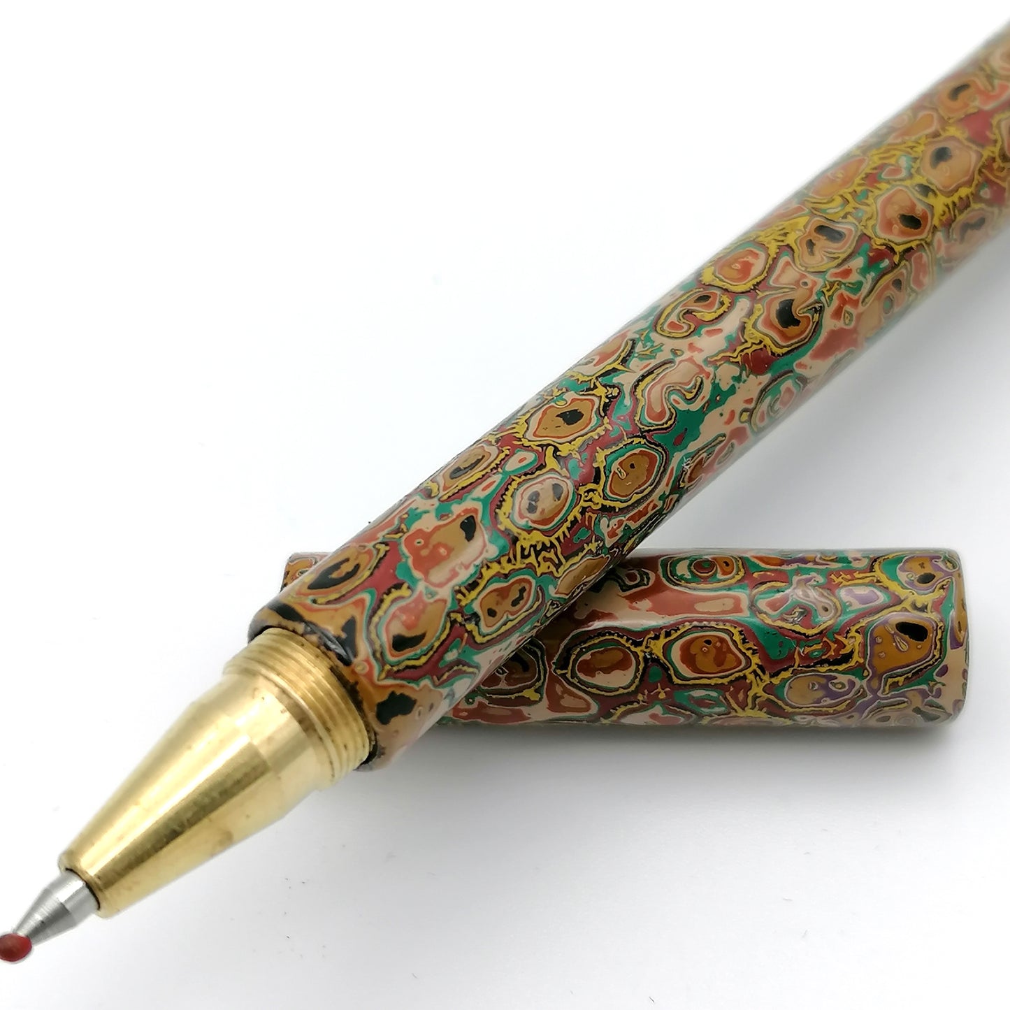 Tambo Solid Brass Pen in greens yellows and oranges