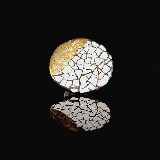 Modern Mosaic Unisex Pin with gold leaf